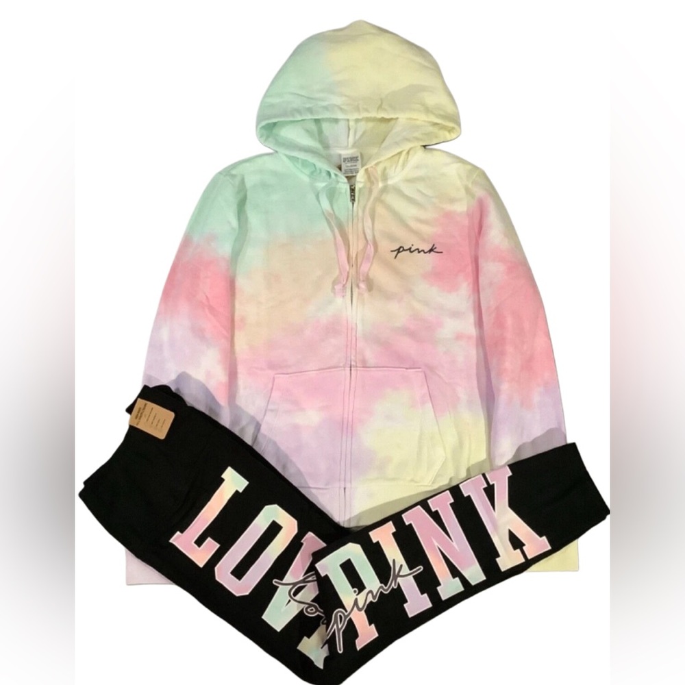 NEW VICTORIAS SECRET PINK Tie-Dye Hoodie and LEGGINGS Set XS-XXL